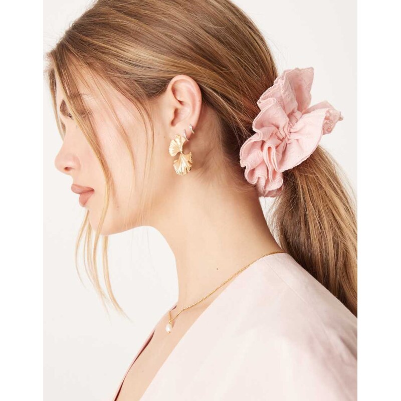 ASOS Design scrunchie with frill and bow detail in pink 105387060