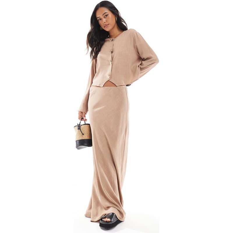 ASOS DESIGN linen look co-ord maxi skirt in stone-Neutral 105387061