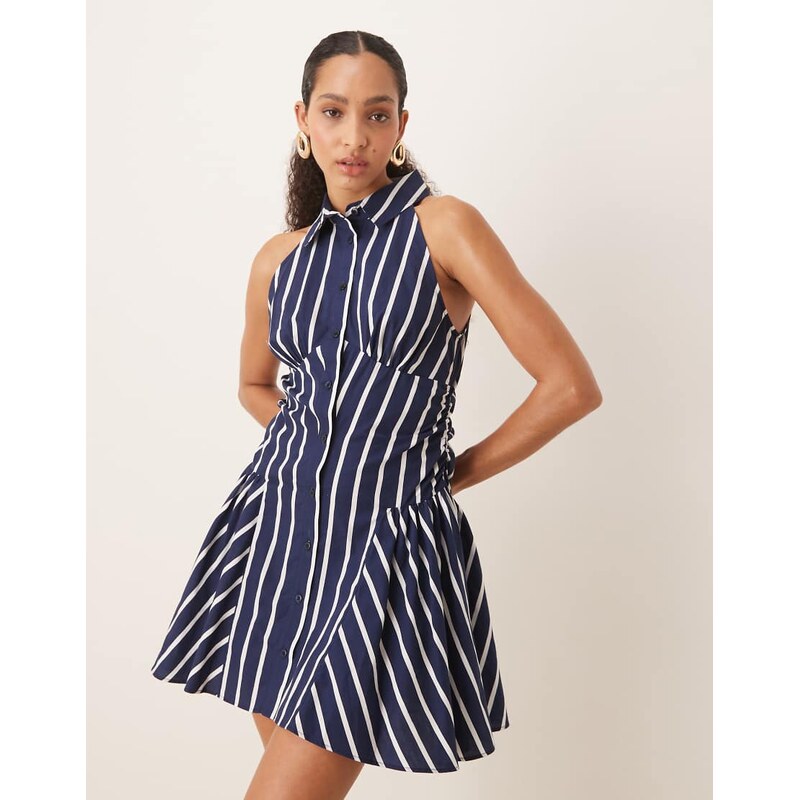 ASOS DESIGN sleeveless shirt mini dress in blue and white stripe-Multi