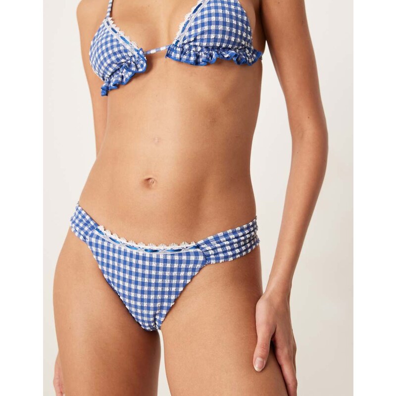 Wild Lovers Velero bikini bottom with hem detail in blue gingham 105387190