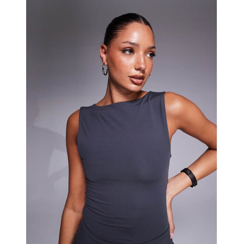 4505 Icon soft touch boat neck tank with inner bra in iron grey 115422026