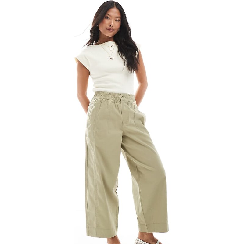 ASOS Petite ASOS DESIGN Petite laundered barrel pull on trousers in 115510737