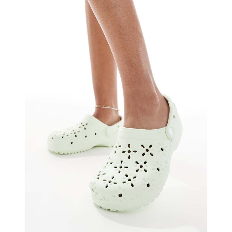 Crocs Classic floral cut out clogs in jade tint-Green 105591985