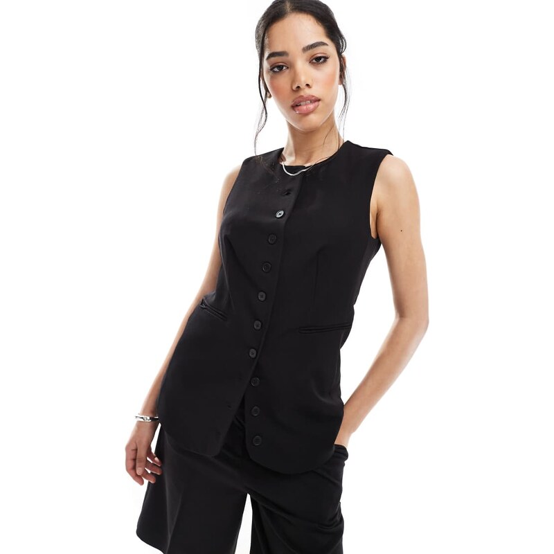 Pieces longline waistcoat in black