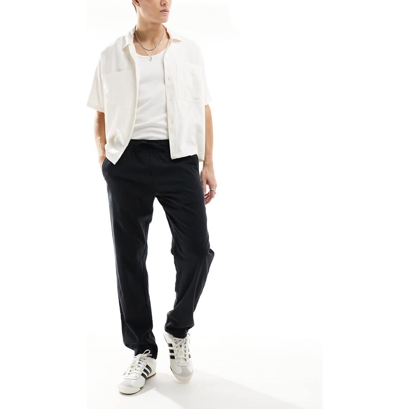 JJ Rebel drawstring linen mix trouser in black