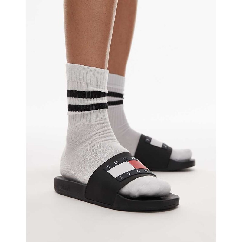 Tommy Jeans flag logo sliders in black