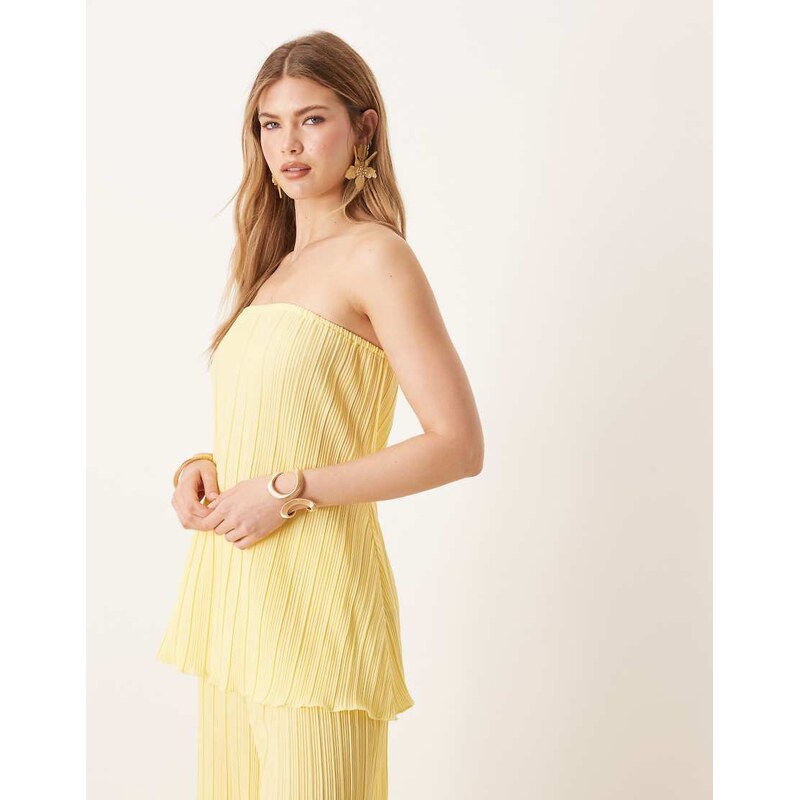 YAS plisse bandeau co-ord with rolled hem detail in vanilla yellow 113261140