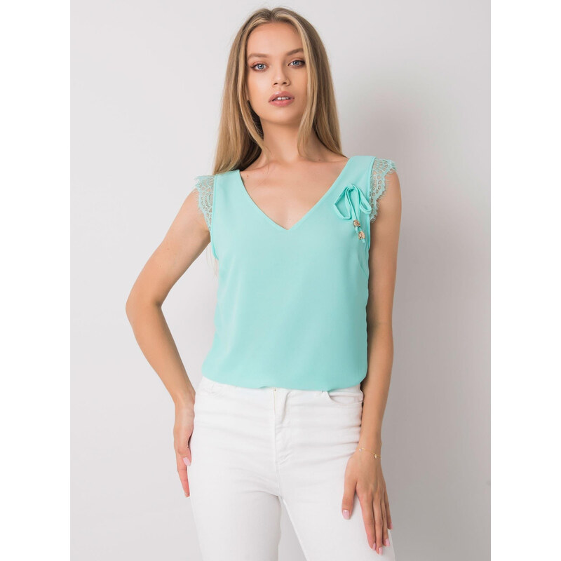 ITALY MODA Mintový dámský top s krajkou -mint 85871345