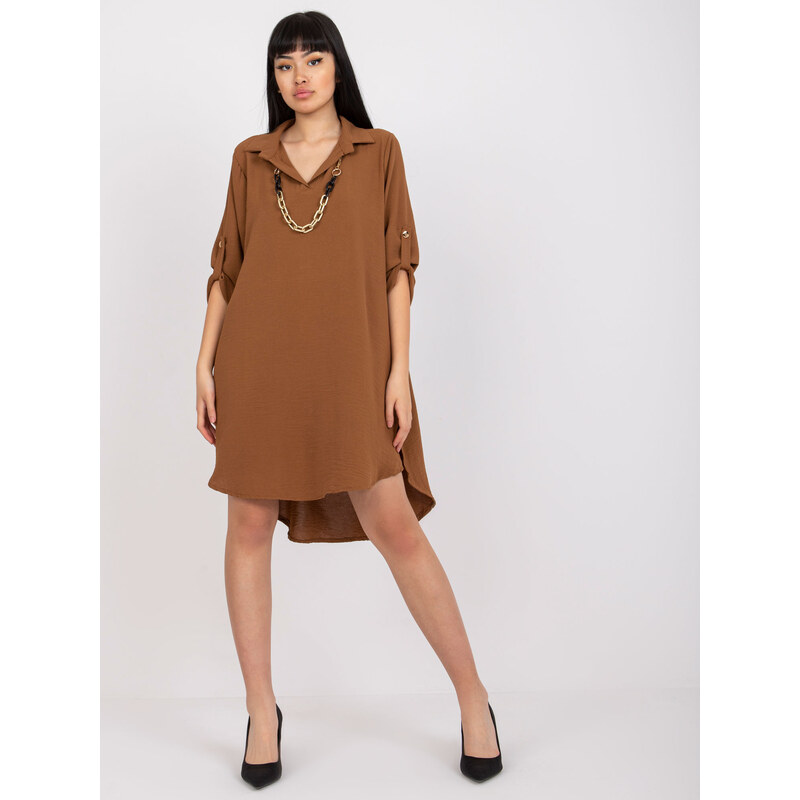 ITALY MODA Hnědé volné asymetrické šaty -brown Hnědá