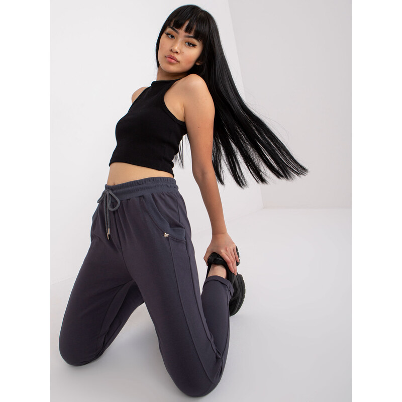 BASIC FEEL GOOD Grafitové tepláky s vysokým pasem -grafit grey Šedá 69634869