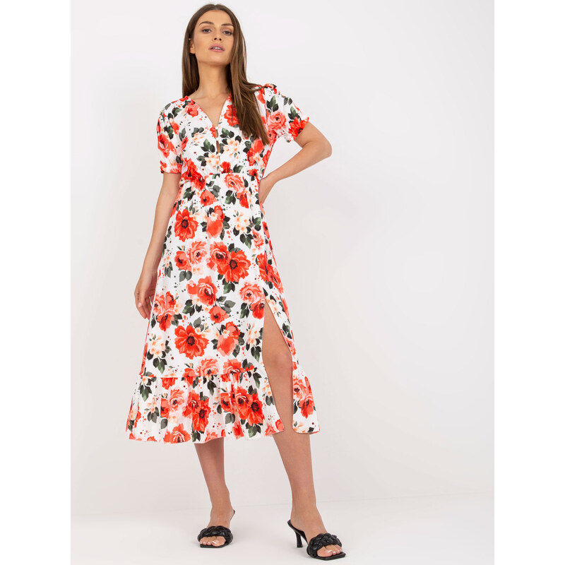 ITALY MODA Bílo-červené květinové midi šaty -white-red Květinový
