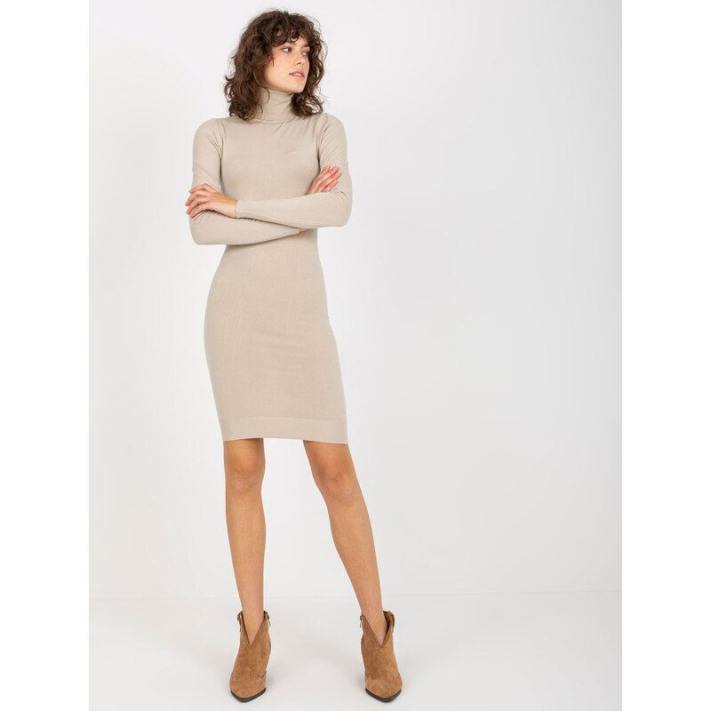 BASIC Béžové pletené šaty s rolákem --beige Béžová 75693209