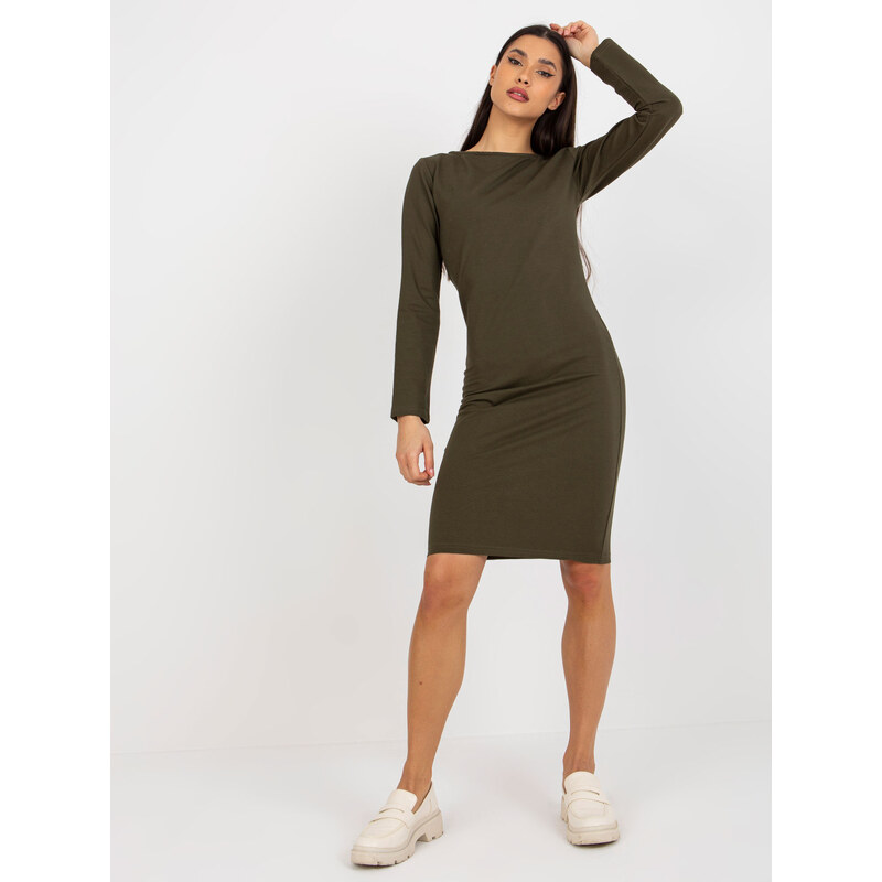 BASIC Khaki šaty se zipem a dlouhým rukávem -khaki 78331339