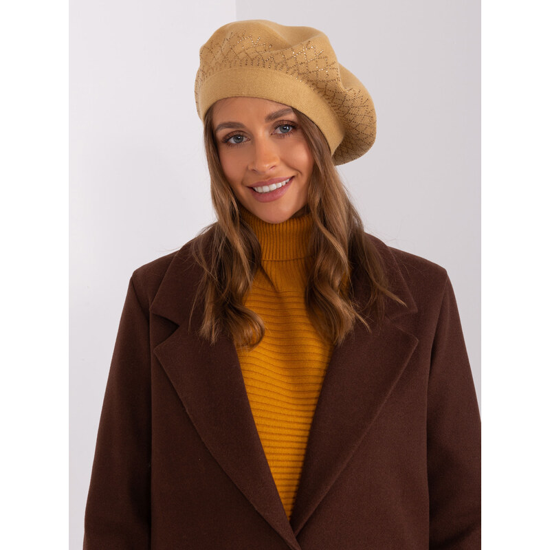 ITALY MODA Béžový baret s kamínky -camel Béžová 86627230