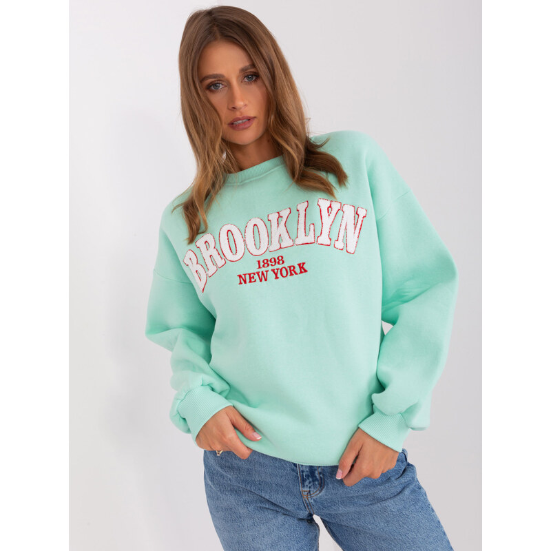 BASIC Mintová mikina s nápisem Brooklyn -mint