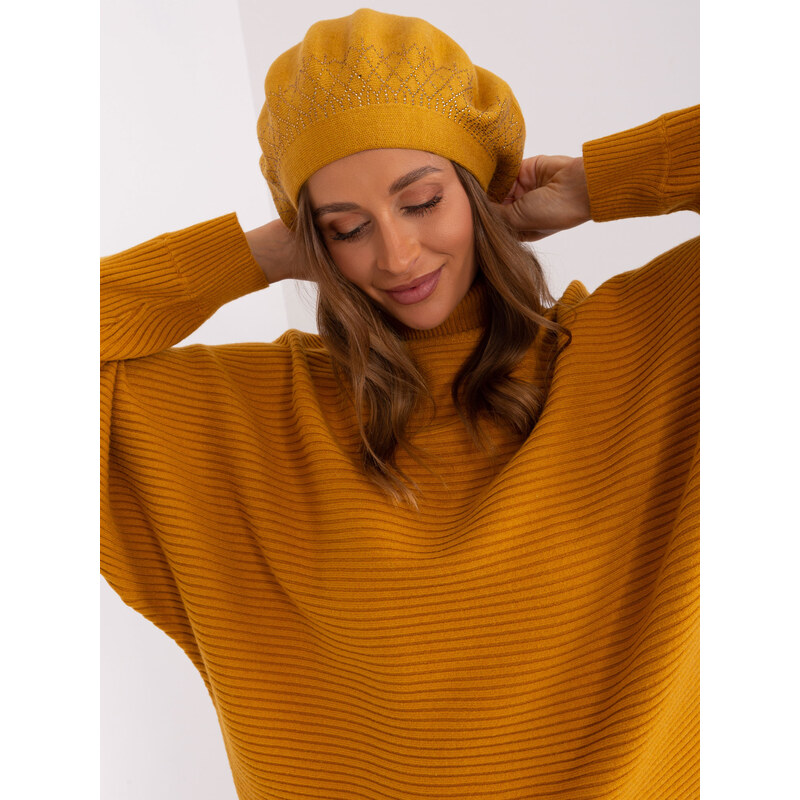 ITALY MODA Hořčicový baret s aplikací --dark yellow Hořčicová 86728368