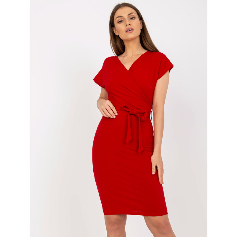 RUE PARIS Červené elegantní šaty s vázáním --red Červená
