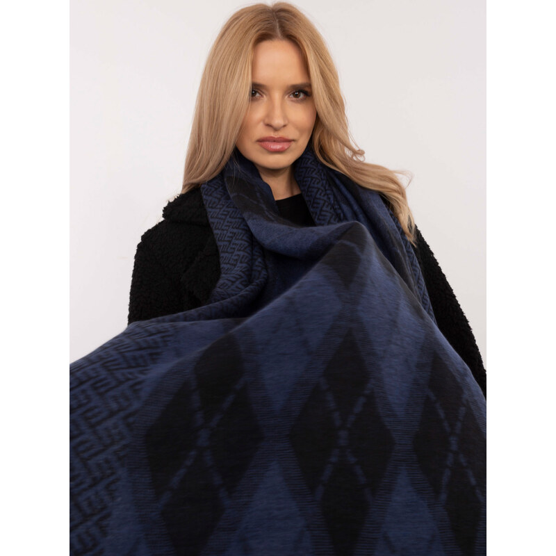 BASIC Tmavě modrý dámský šátek se vzory -black-dark blue Károvaný vzor 102101998
