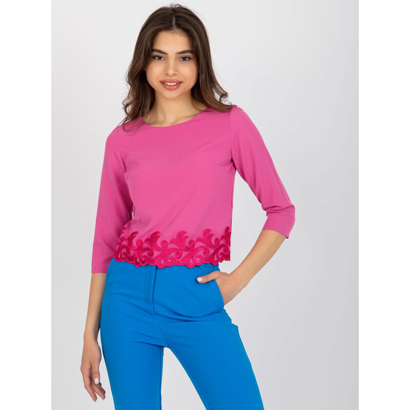 BASIC Tmavě růžová elegantní krátká halenka s 3/4 rukávem LK-BZ
