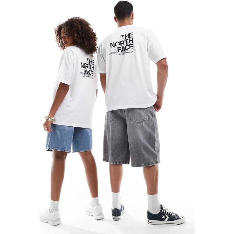 The North Face Mountain Sketch backprint oversized t-shirt in white 105695619