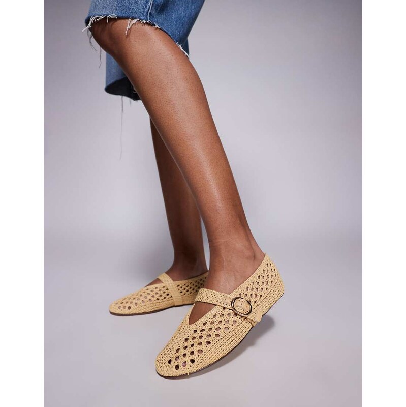 Steve Madden Alara woven ballet flats in natural raffia-Neutral 110659923