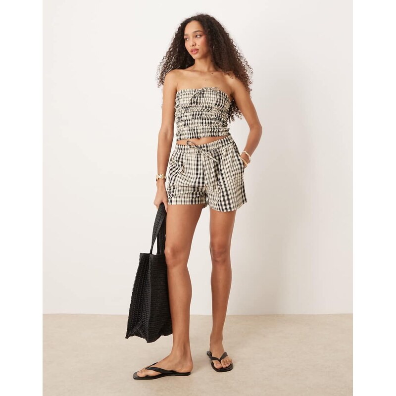 Brave Soul Co-ord pull on shorts in check design-Neutral 105572230