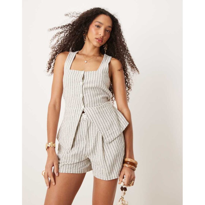 Brave Soul Co-ord tailored shorts in ecru stripe-White 105572233