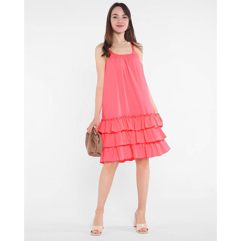 Resti Pink neon womens dress on straps with frills - Clothing 108140042