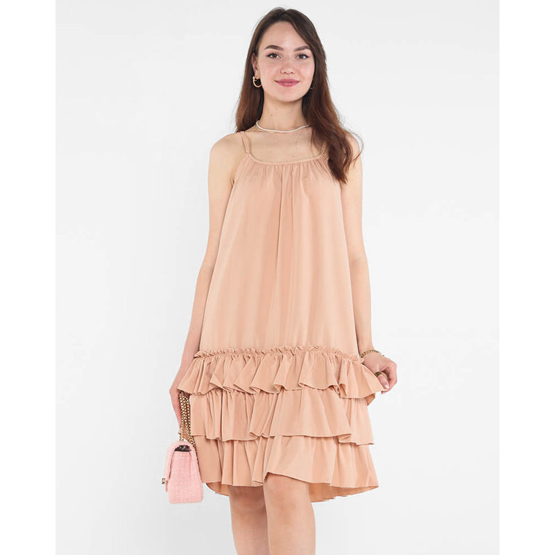 Resti Womens camel strappy dress with frills - Clothing 108139951