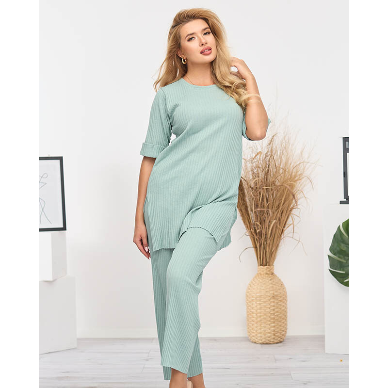 Resti Womens light green striped cotton set - Clothing 108165405