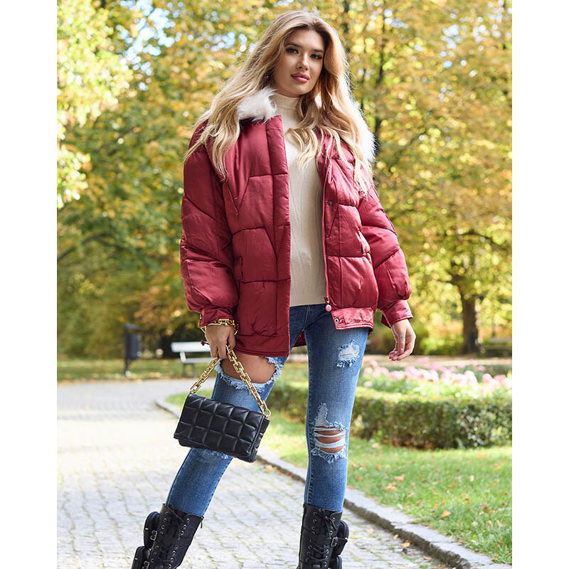 Resti Maroon womens winter jacket with synthetic down fill -