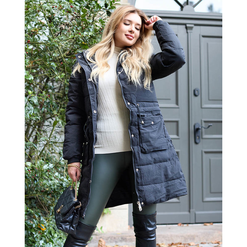 Resti Black Womens Long Winter Jacket with Synthetic Insulation