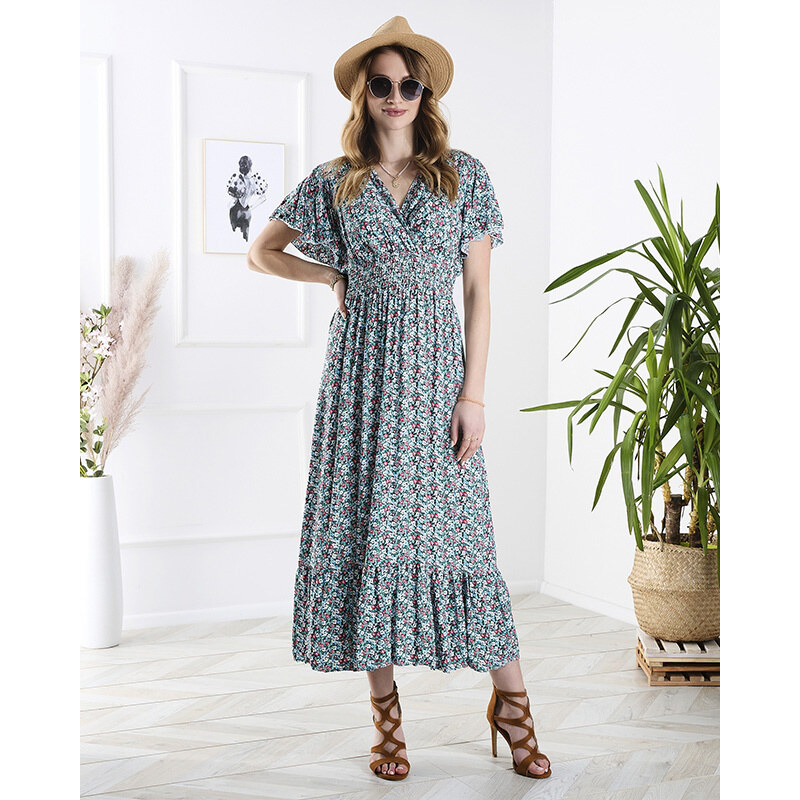Resti Womens floral midi dress in blue- Clothing 108139968