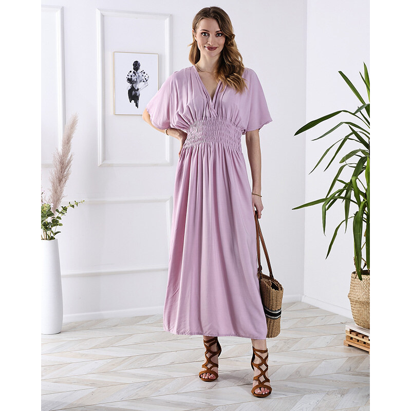 Resti Pink womens long dress with envelope neckline - Clothing 108140035