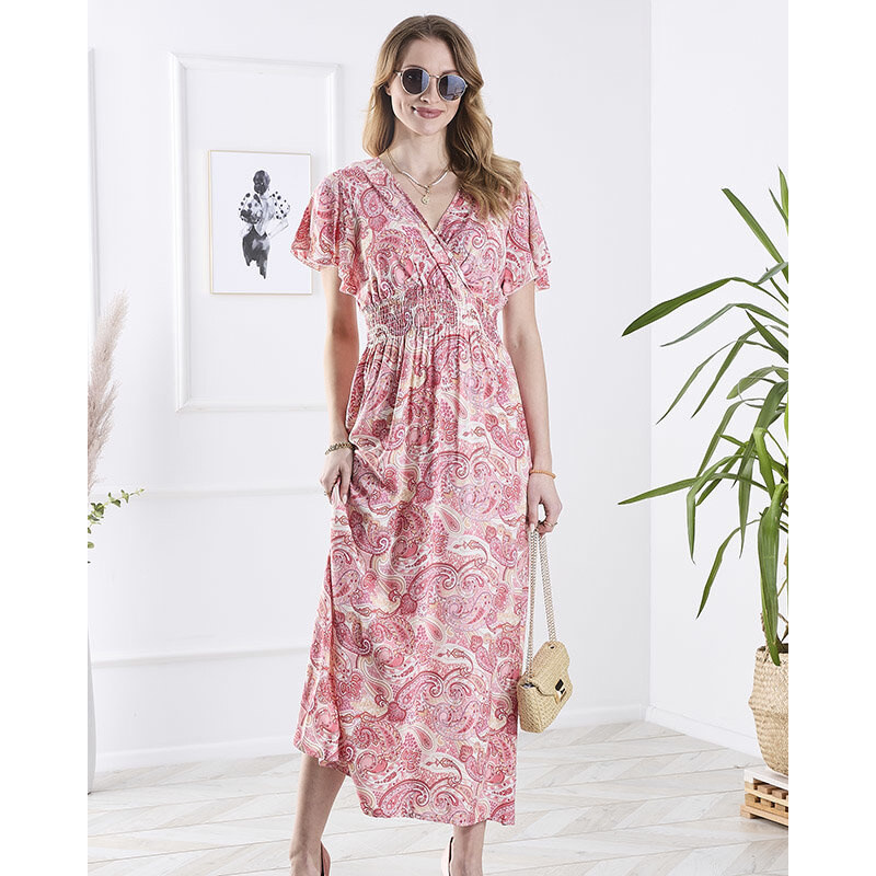 Resti Patterned pink womens midi dress Clothing 108140031