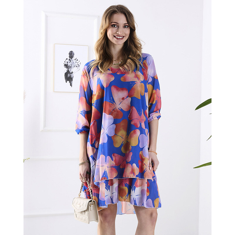 Resti Navy blue womens dress with print and frill 108139981
