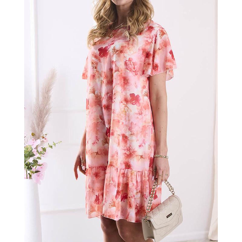 Resti Womens knee-length dress with print and frill in orange- 108140045
