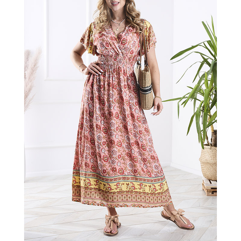 Resti Womens floral maxi dress in pink- Clothing 108139980