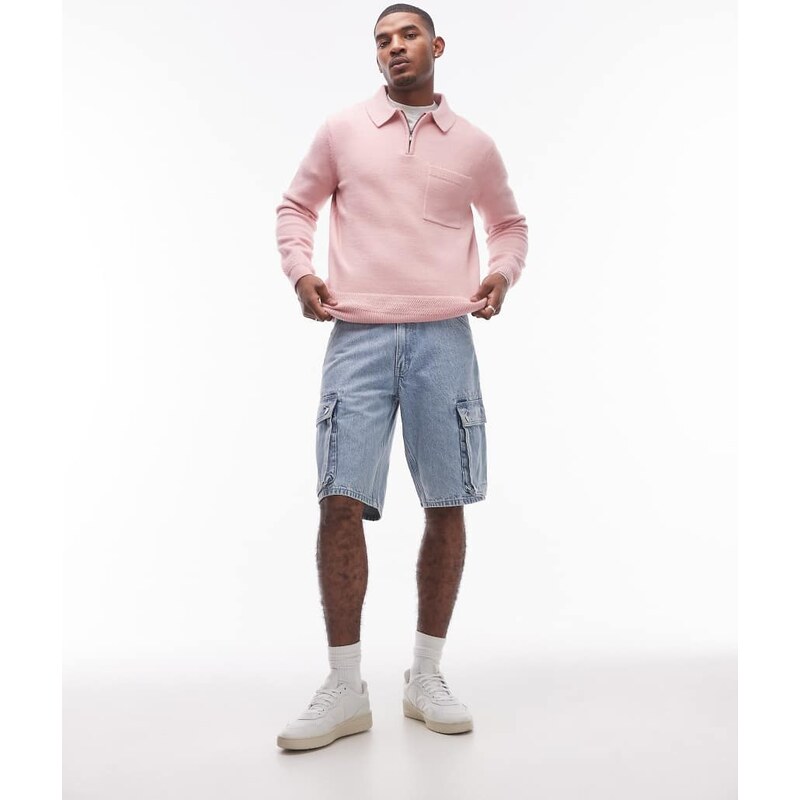 Levis 478 Baggy cargo denim shorts in bleach wash-Blue