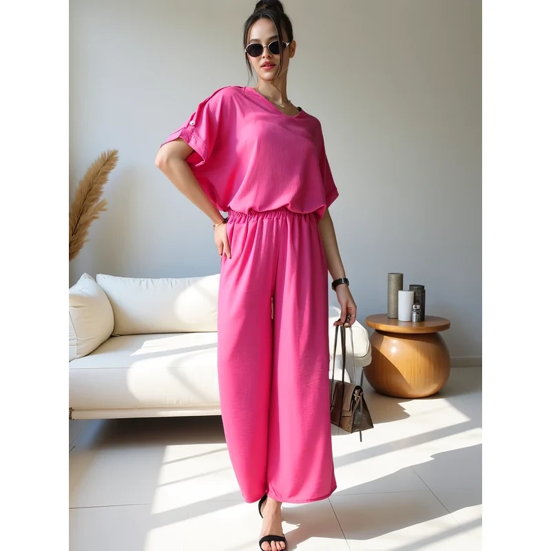 Resti Womens casual set with a short-sleeve blouse and wide