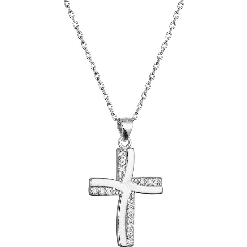 Stříbrný náhrdelník kříž se zirkony 12135.1 crystal