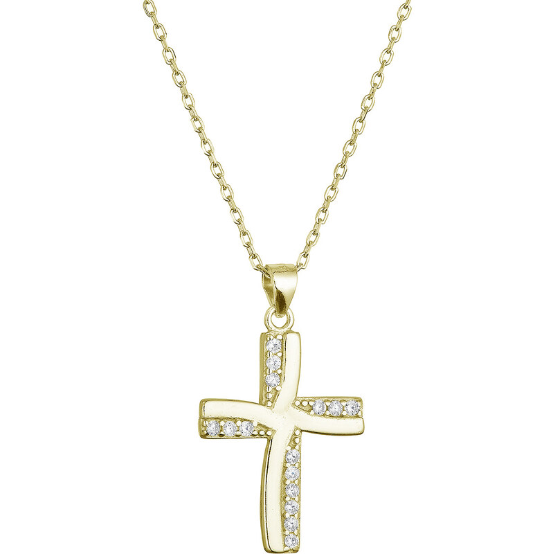 Pozlacený stříbrný náhrdelník kříž se zirkony 12135.1 crystal