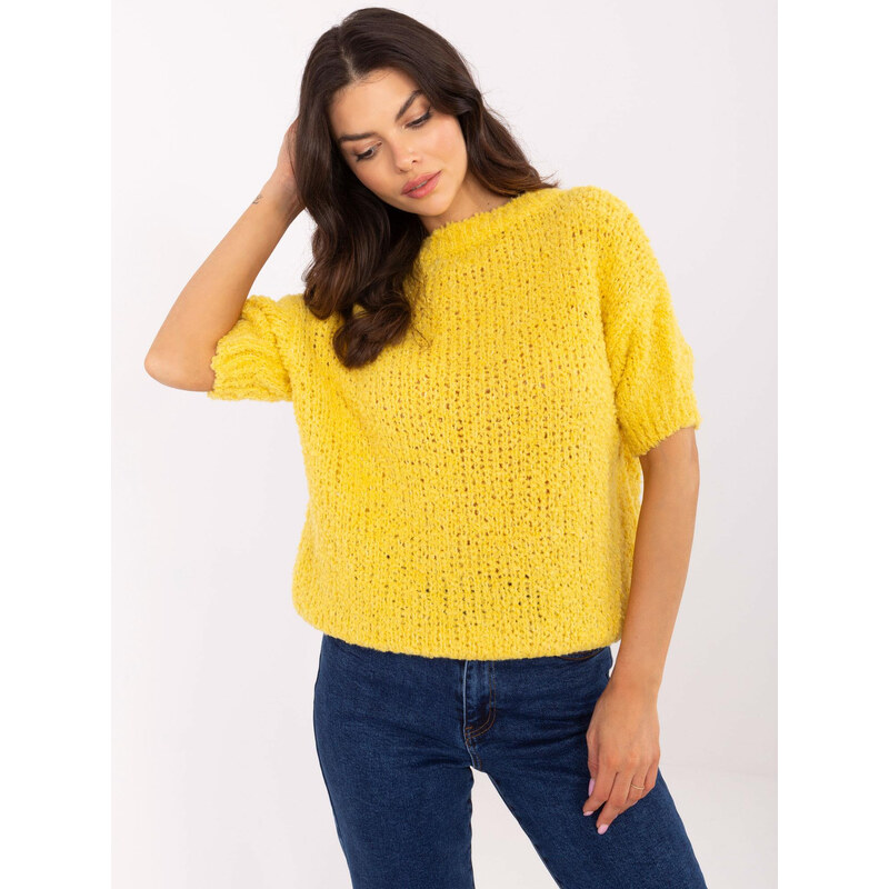 ITALY MODA Žlutý dámský oversize svetr s krátkým rukávem -yellow