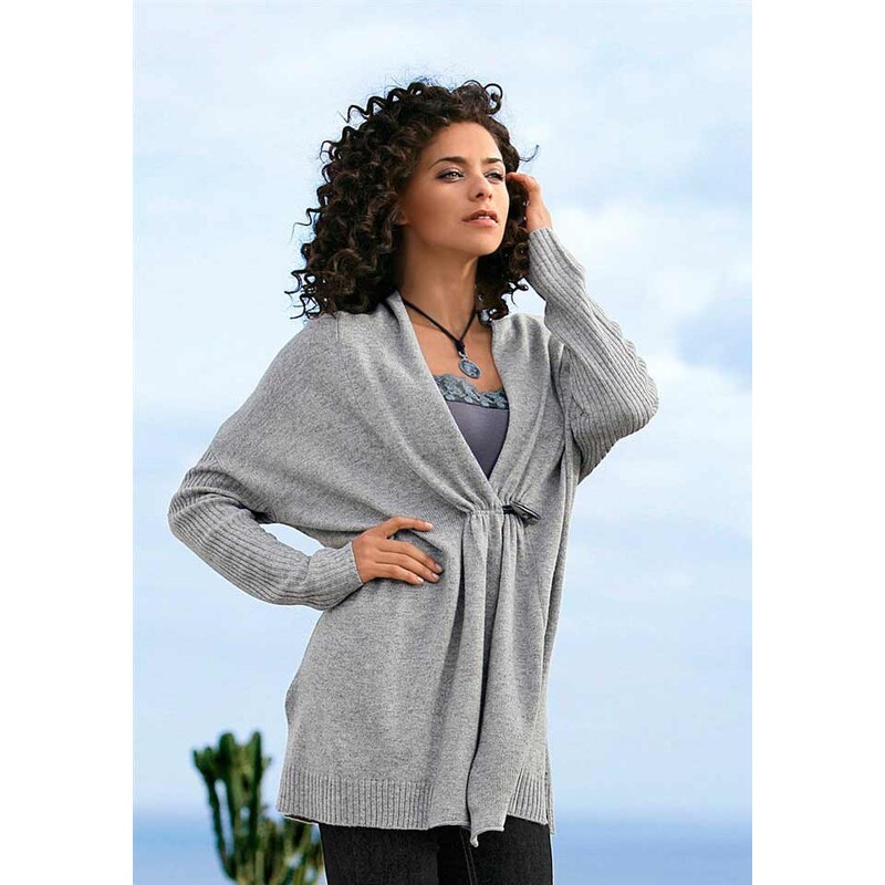 Stylový delší pletený svetr, pletený kabátek BOYSENS ve stylu ponča 40/42 šedá