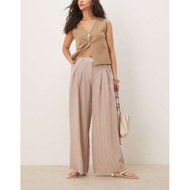 ASOS DESIGN wide leg trousers in stone tonal stripe-Multi 109445737