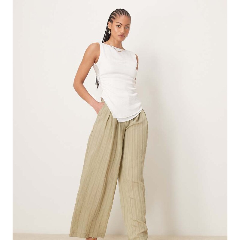 ASOS Tall ASOS DESIGN Tall wide leg trousers in in green tonal stripe 113260552