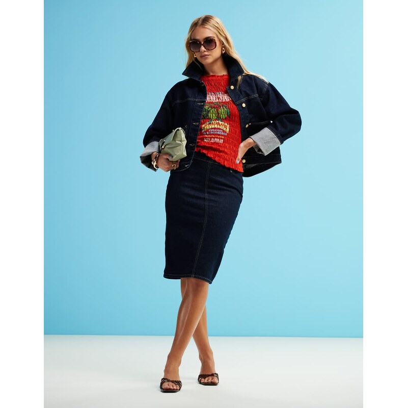 ASOS DESIGN denim pencil skirt in rinse co-ord-Blue 105404456