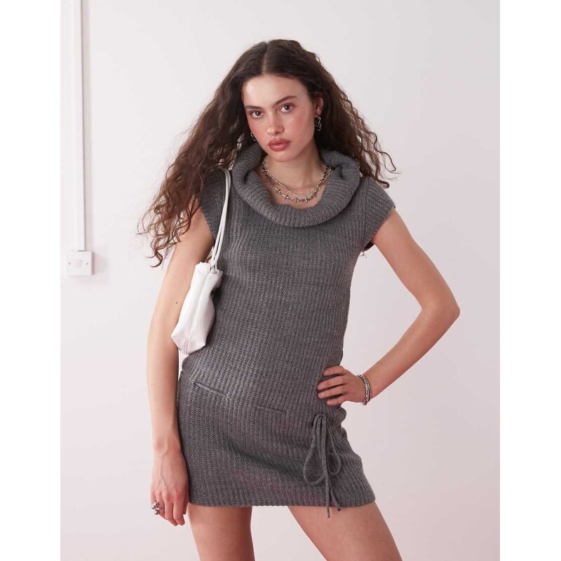 COLLUSION knitted roll neck mini dress-Grey 105404494