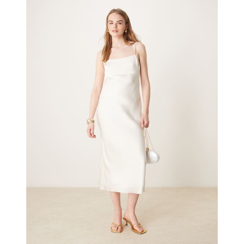 Abercrombie & Fitch bridal pearl strap slip maxi dress in white 105450171