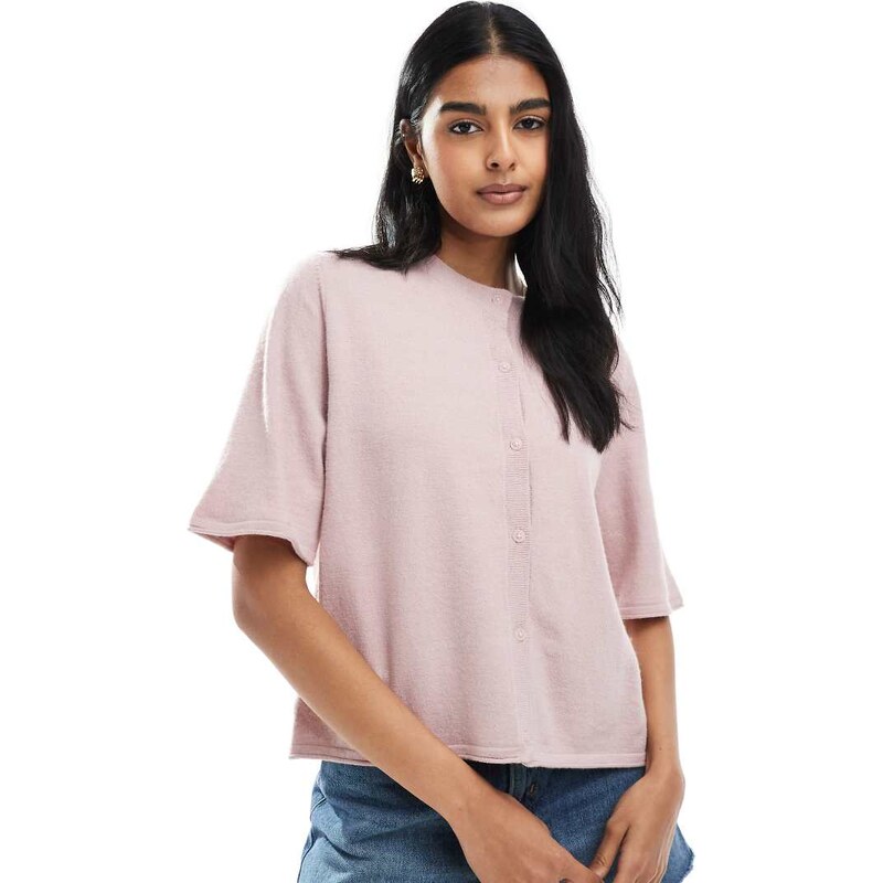 ONLY short sleeve knitted cardigan in pale mauve-Pink 105412049